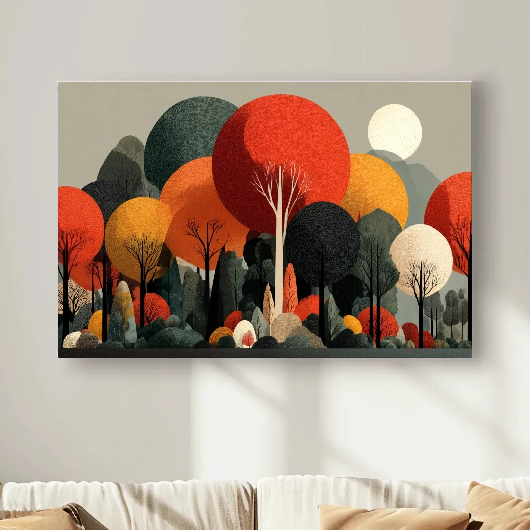 Abstract Autumn Forest Trees Canvas Art - Modern Scandinavian Wall Art