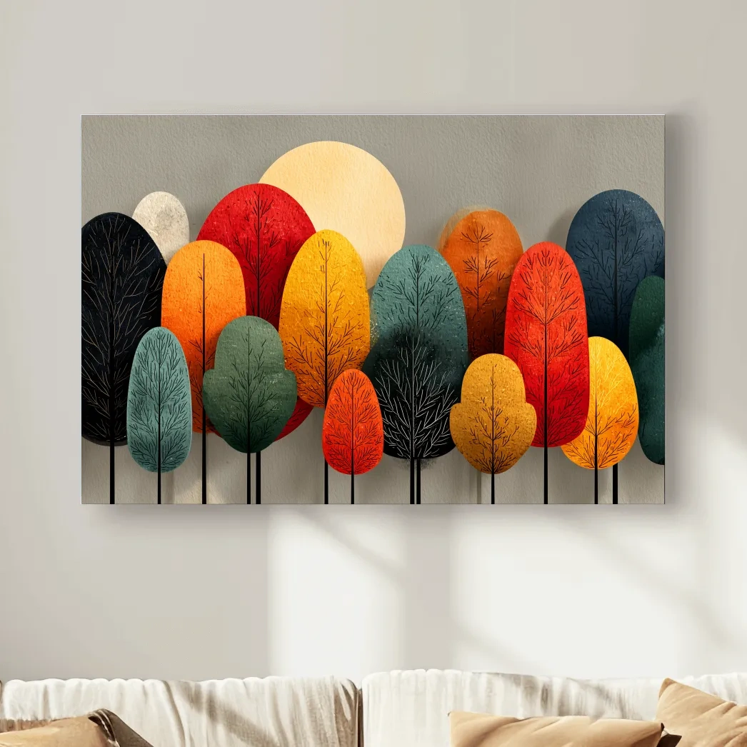 Mid-Century Abstract Autumn Forest Trees - Modern Scandinavian Landscape Artwork