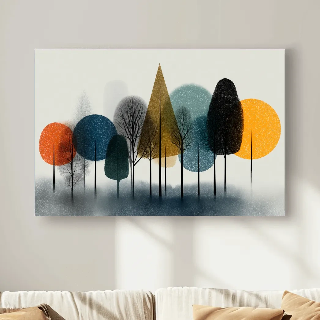 Modern abstract Scandinavian forest canvas: Minimalist geometric tree wall art
