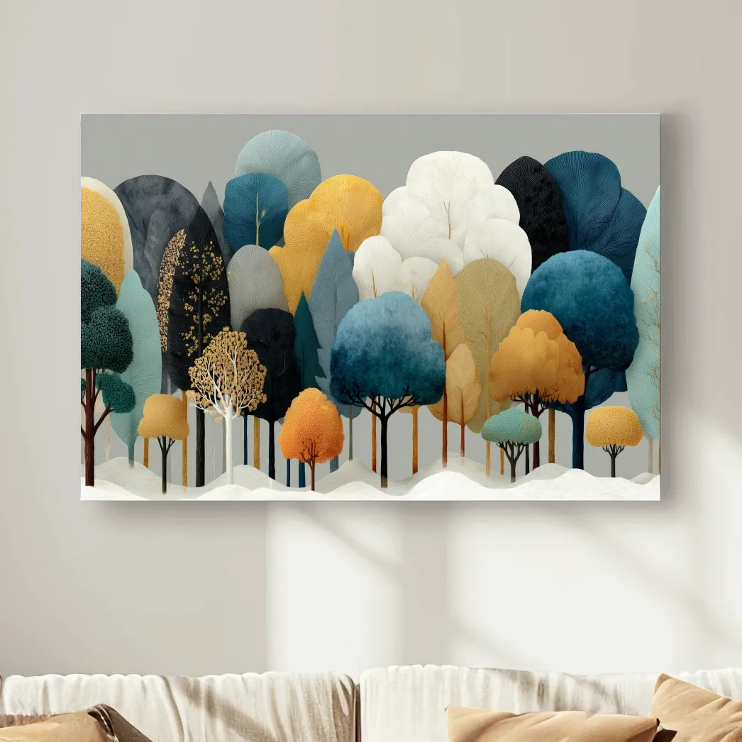 Scandinavian Winter Forest Trees Illustration - Modern Boho Nature Wall Art