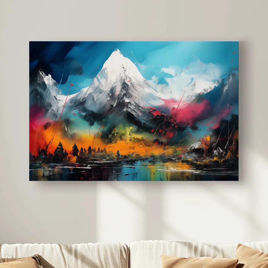 Vibrant Abstract Alpine Mountain Peaks - Colorful Impasto Painting Style Wall Art