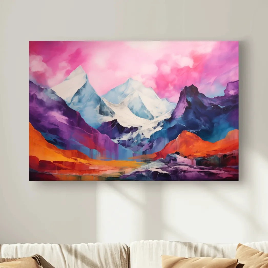 Vibrant Abstract Alpine Mountain Landscape Painting - Colorful Contemporary Wall Art