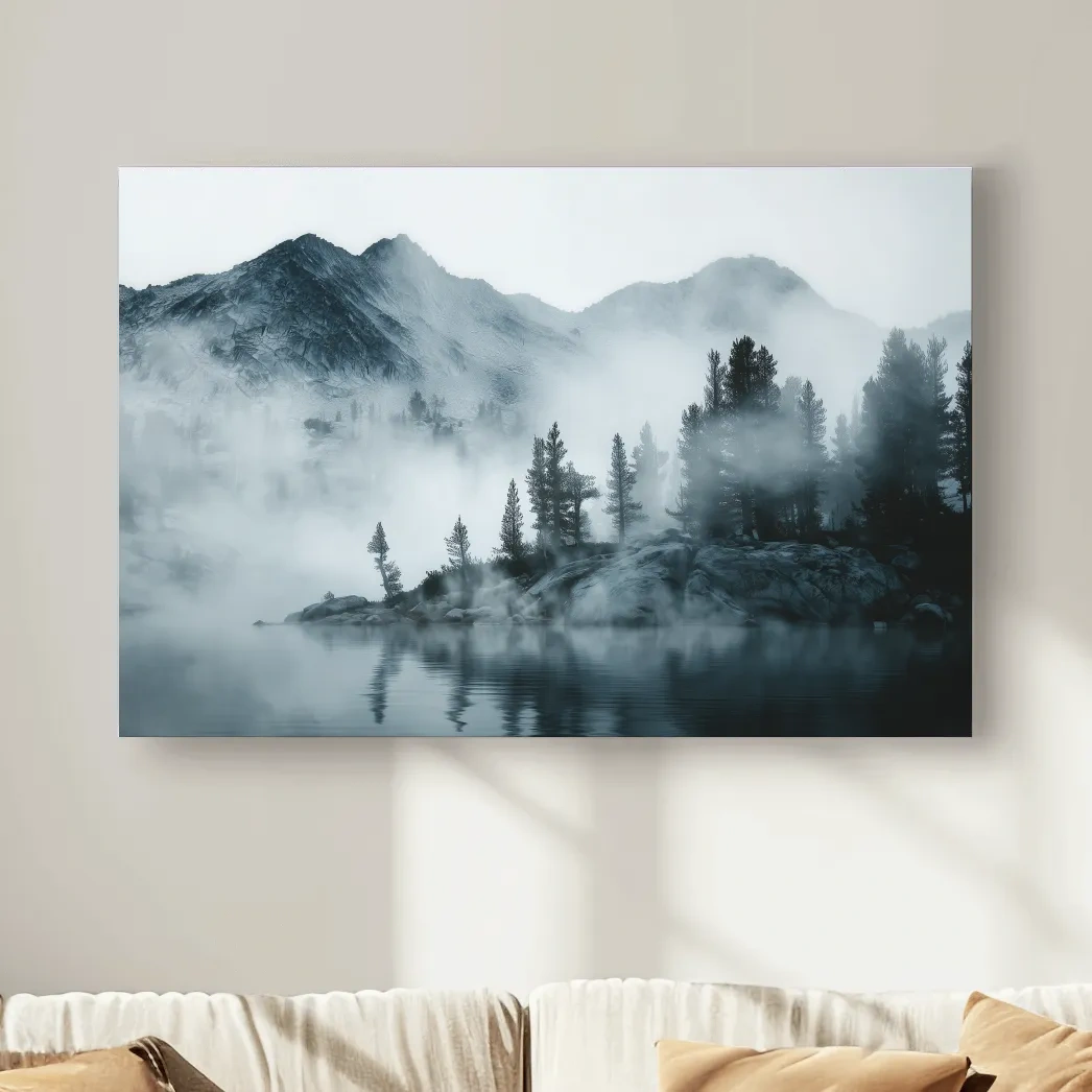 Frosty Alpine Mountain Lake Photography - Black & White Landscape Wall Art