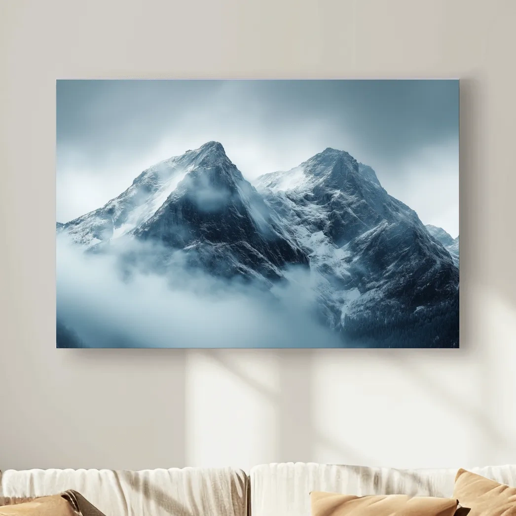 Moody Snowcapped Mountain Peaks - Atmospheric Alpine Photographic Wall Art