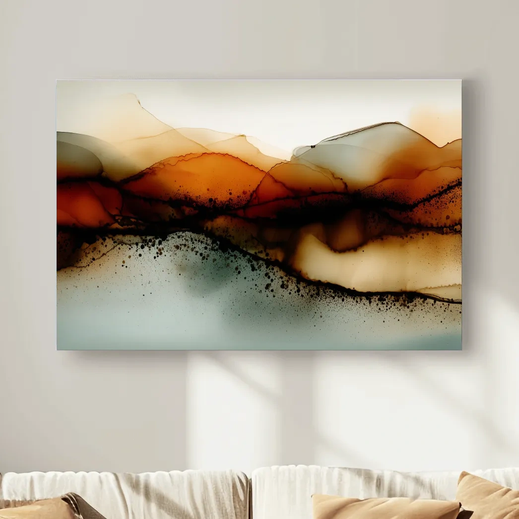 Moody Abstract Sepia Mountain Layers - Modern Alcohol Ink Landscape Wall Art