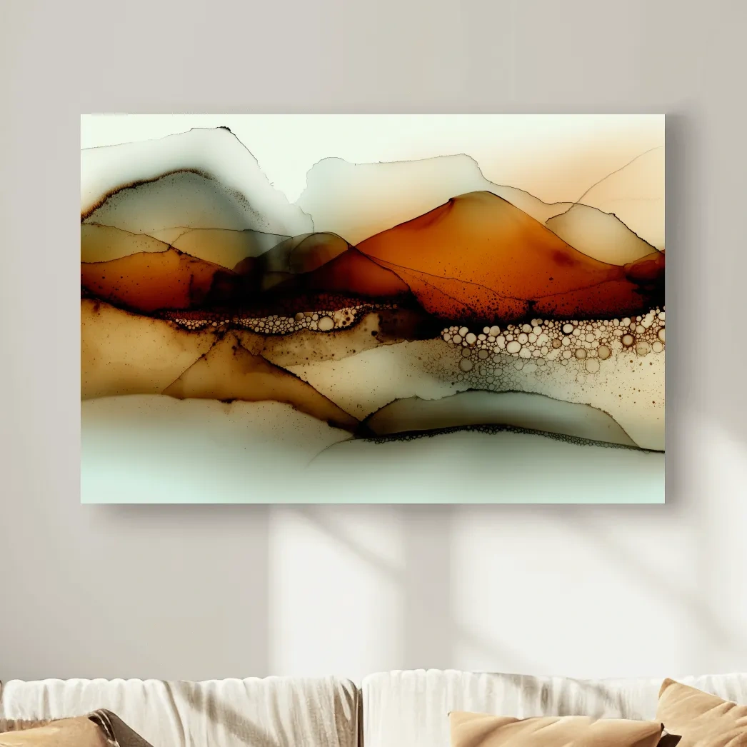 Amber Alcohol Ink Mountains - Abstract Landscape Wall Art