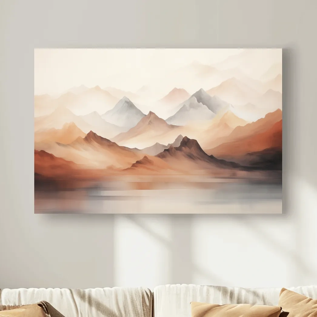 Pastel Mountain Range Watercolor - Warm Neutral Landscape Wall Art
