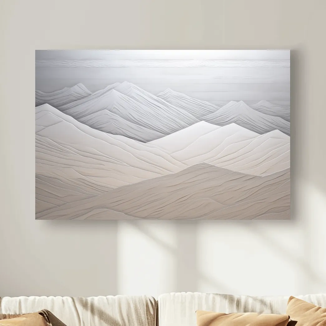 Minimalist Layered Mountain Relief Landscape - Monochrome Wall Art