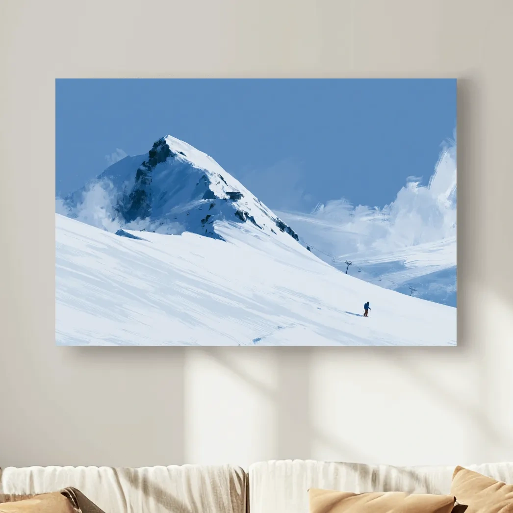 Minimalist Backcountry Skier Painting - Alpine Winter Landscape Wall Art