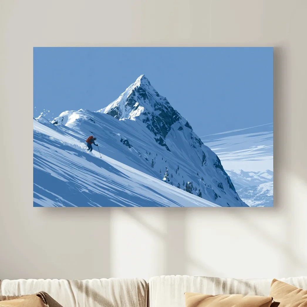 Epic Backcountry Skier On Snowy Peak - Alpine Mountain Winter Wall Art