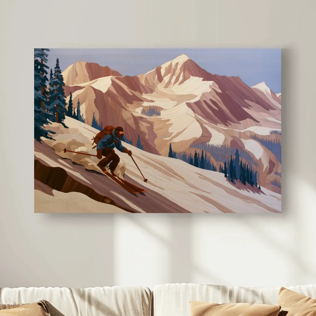 Backcountry Skier Descending Snowy Alpine Peaks - Modern Outdoor Adventure Wall Art