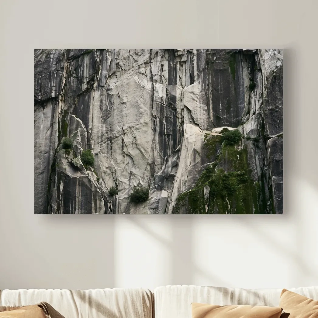 Textured Granite Cliff Face Photography - Moody Monochrome Rock Wall Art