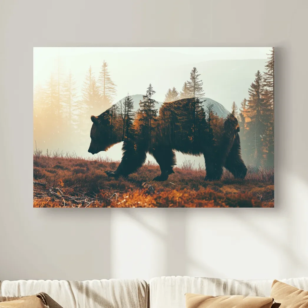 Double Exposure Grizzly Bear Forest - Misty Mountain Wildlife Photographic Artwork