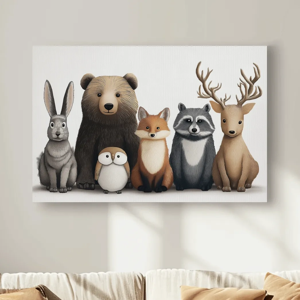 Cute Woodland Animal Art Illustration - Nursery Wildlife Wall Art - Childrens Room Decor