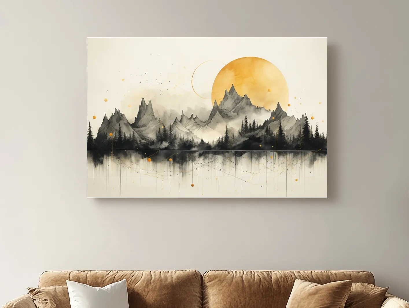 Golden Sun Abstract Mountain Range - Minimalist Watercolor Landscape Wall Art