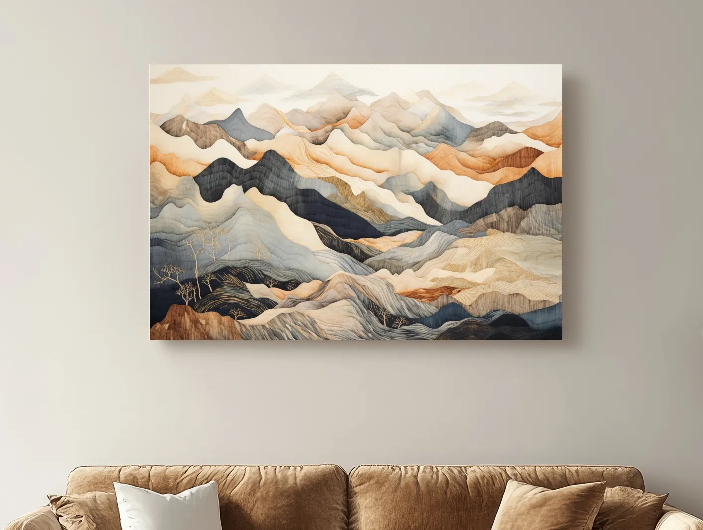Layered Abstract Mountain Range Painting - Tapestry Style Wall Art