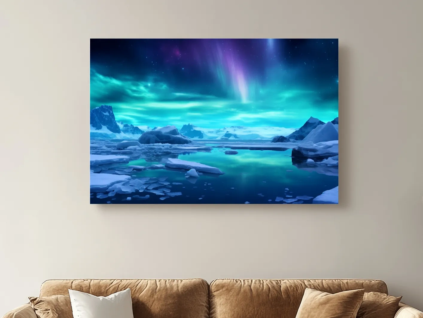 Vibrant Arctic Aurora Over Icebergs - Polar Night Photographic Wall Art