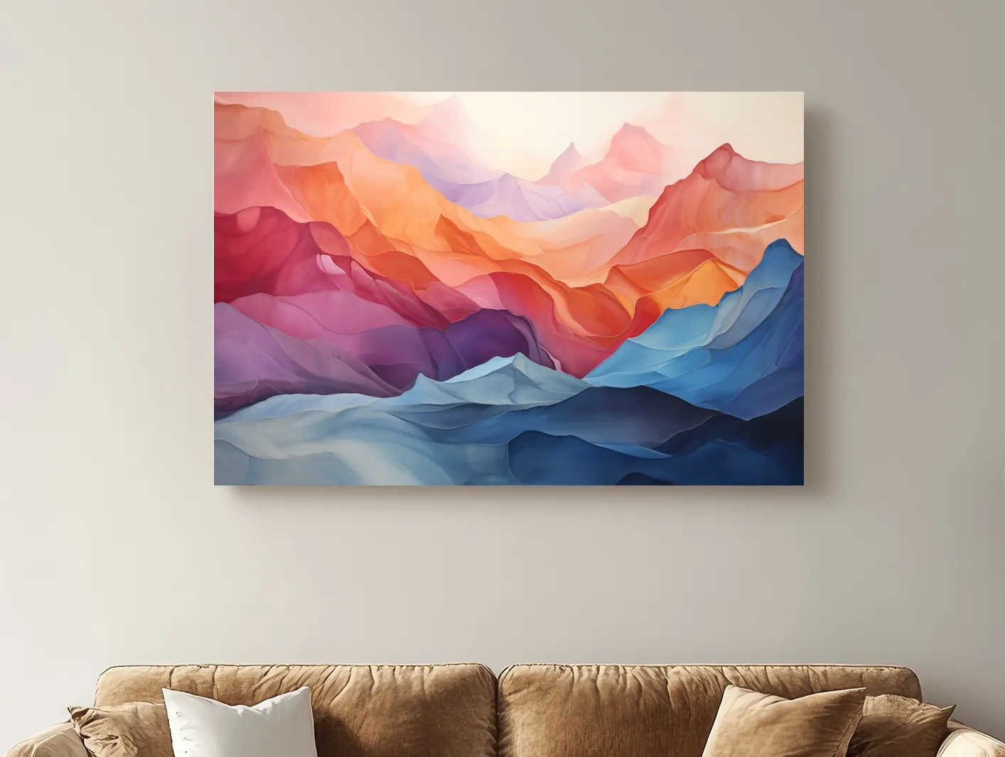 Vibrant Abstract Layered Mountain Landscape - Modern Colorful Alpine Wall Art