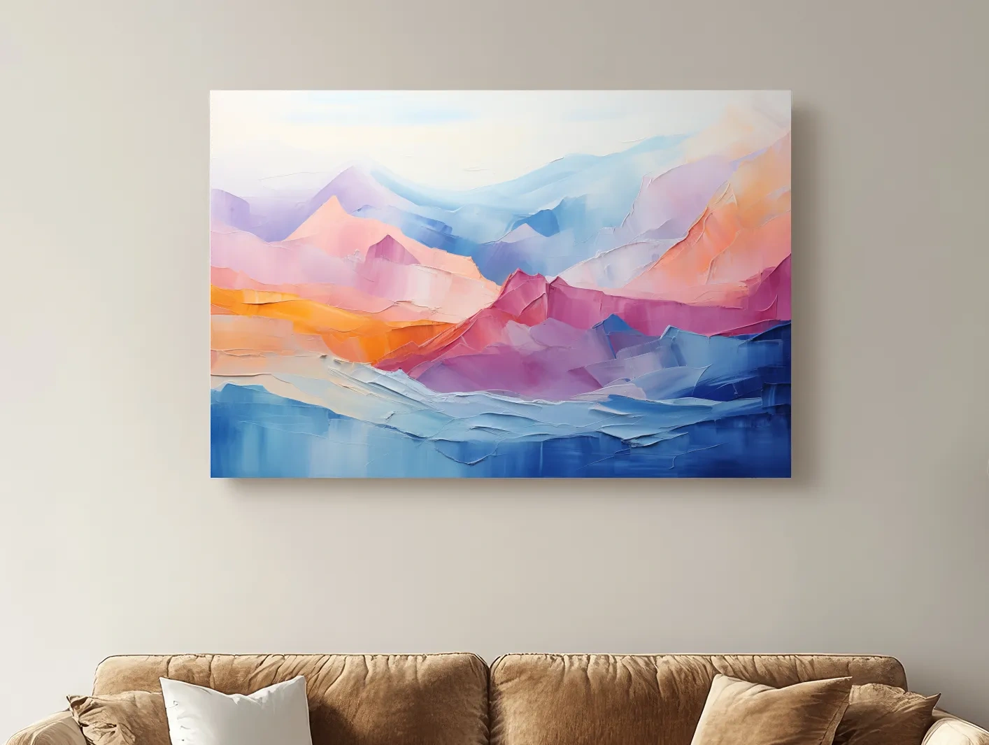Vibrant Pastel Abstract Mountain Landscape - Colorful Textured Painting Style Wall Art