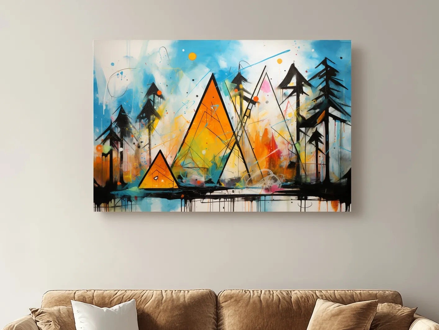 Vibrant Abstract Mountain Peaks And Pines - Colorful Mixed Media Wall Art