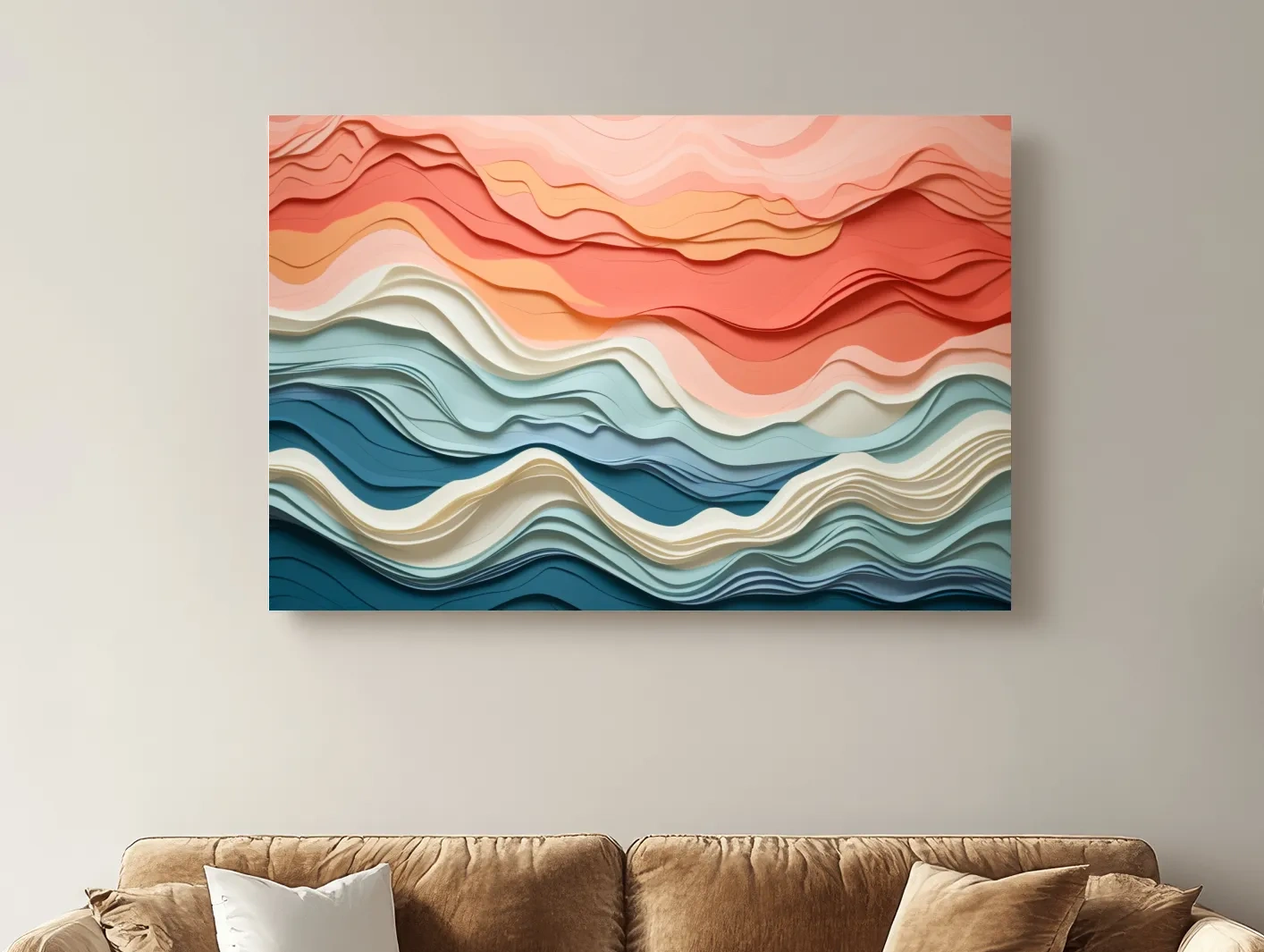 Layered Abstract Topographic Waves - 3D Paper Cut Style Wall Art