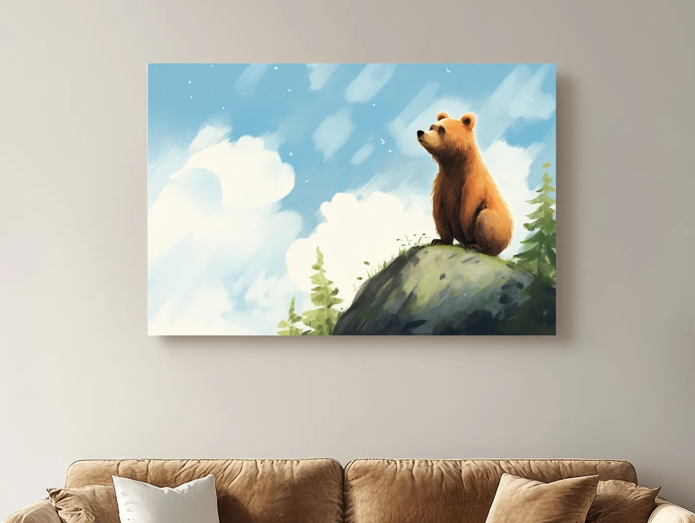 Whimsical Bear Cub On Rocky Peak - Nursery Wildlife Wall Art