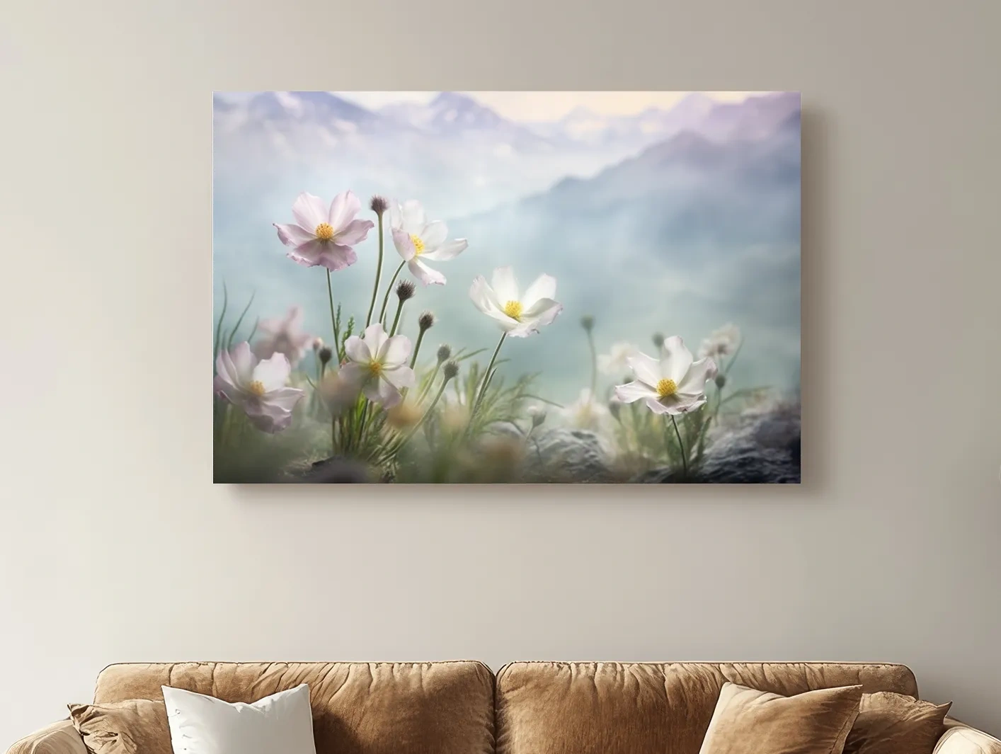 Dreamy Alpine Wildflower Meadow - Soft Pastel Mountain Botanic Artwork