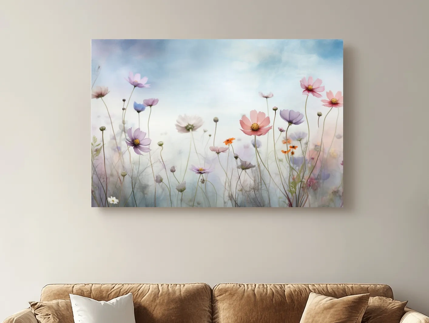 Dreamy Pastel Wildflower Meadow Painting - Soft Watercolor Floral Wall Art