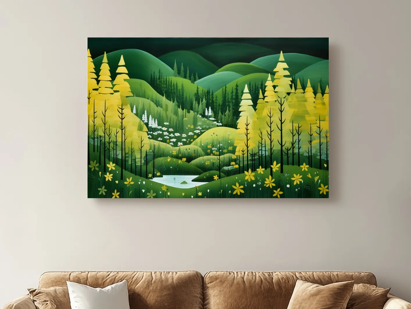 Whimsical Autumn Mountain Valley - Wildflower Forest Wall Art