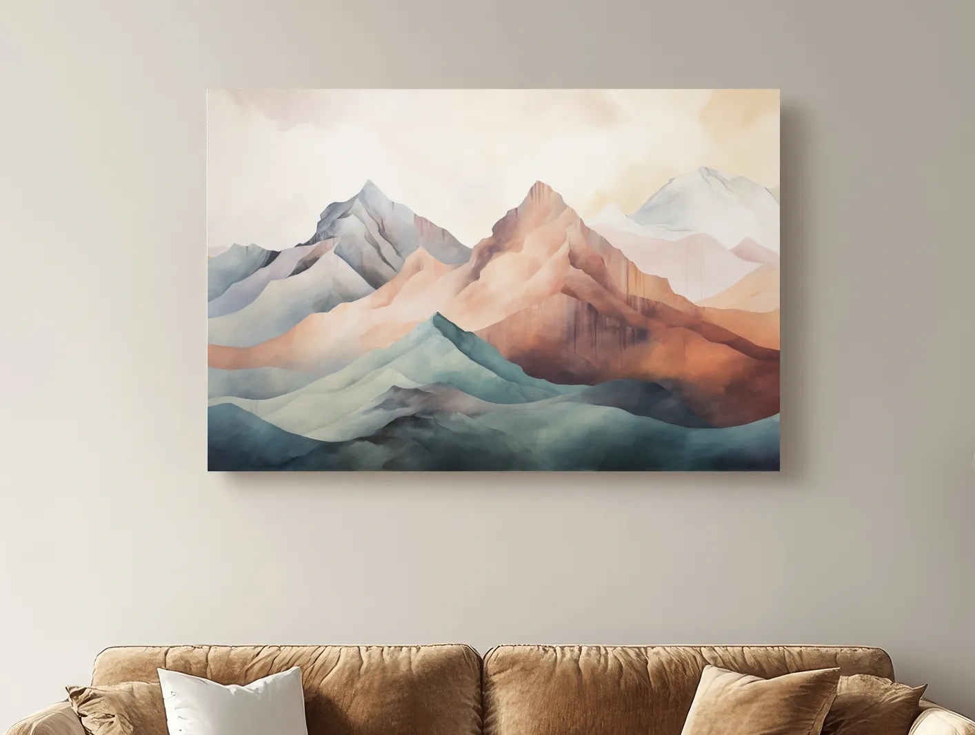 Dreamy Pastel Watercolor Mountain Range - Minimalist Alpine Landscape Wall Art