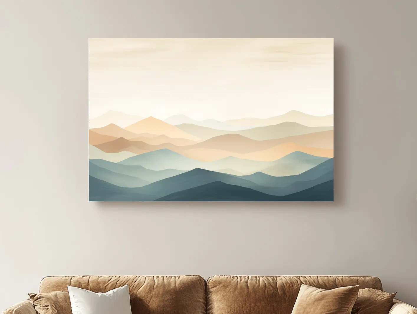 Minimalist Pastel Layered Mountain Landscape - Serene Abstract Nature Wall Art