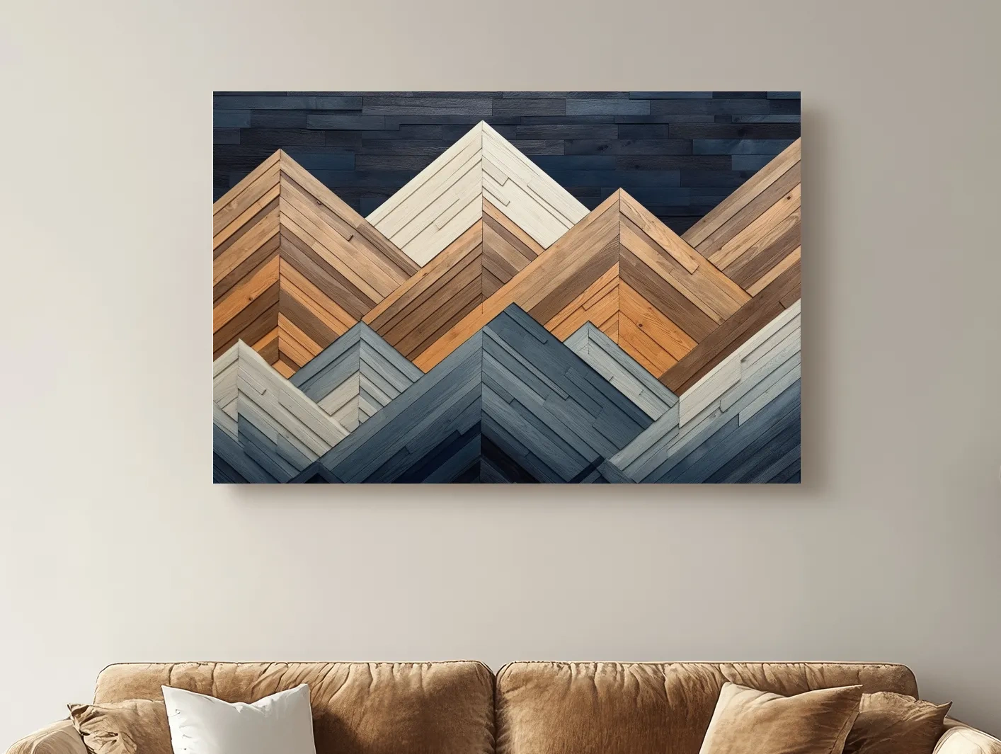 Geometric Wood Plank Mountains - Modern Rustic Canvas Wall Art