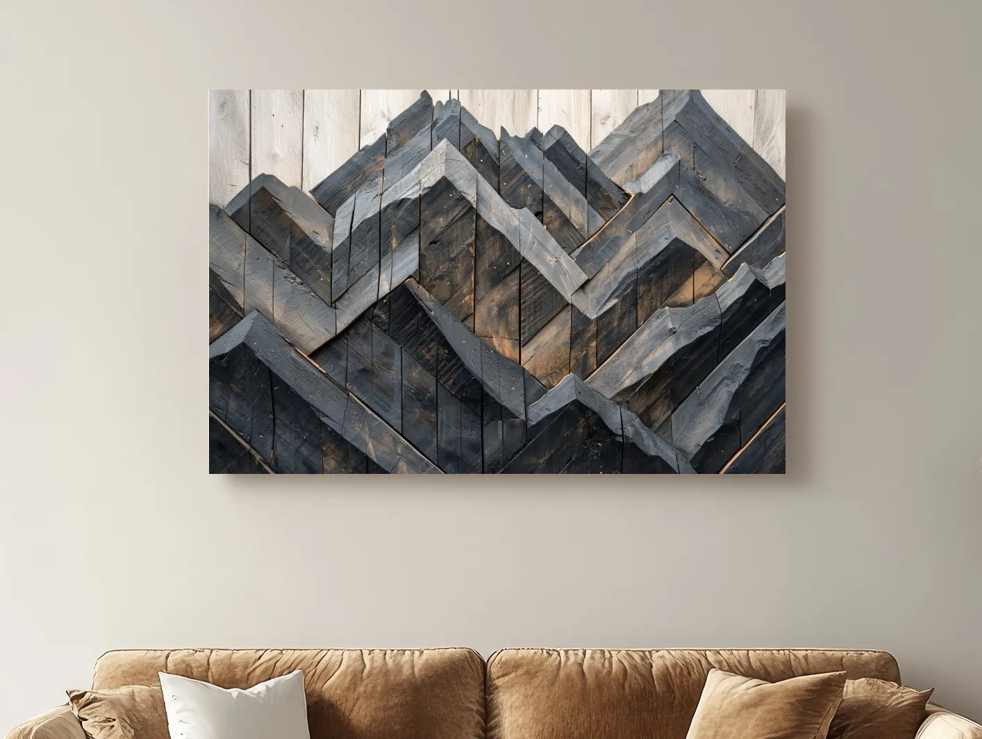 Geometric Wood Mountain Mosaic - Modern Rustic Landscape Wall Art