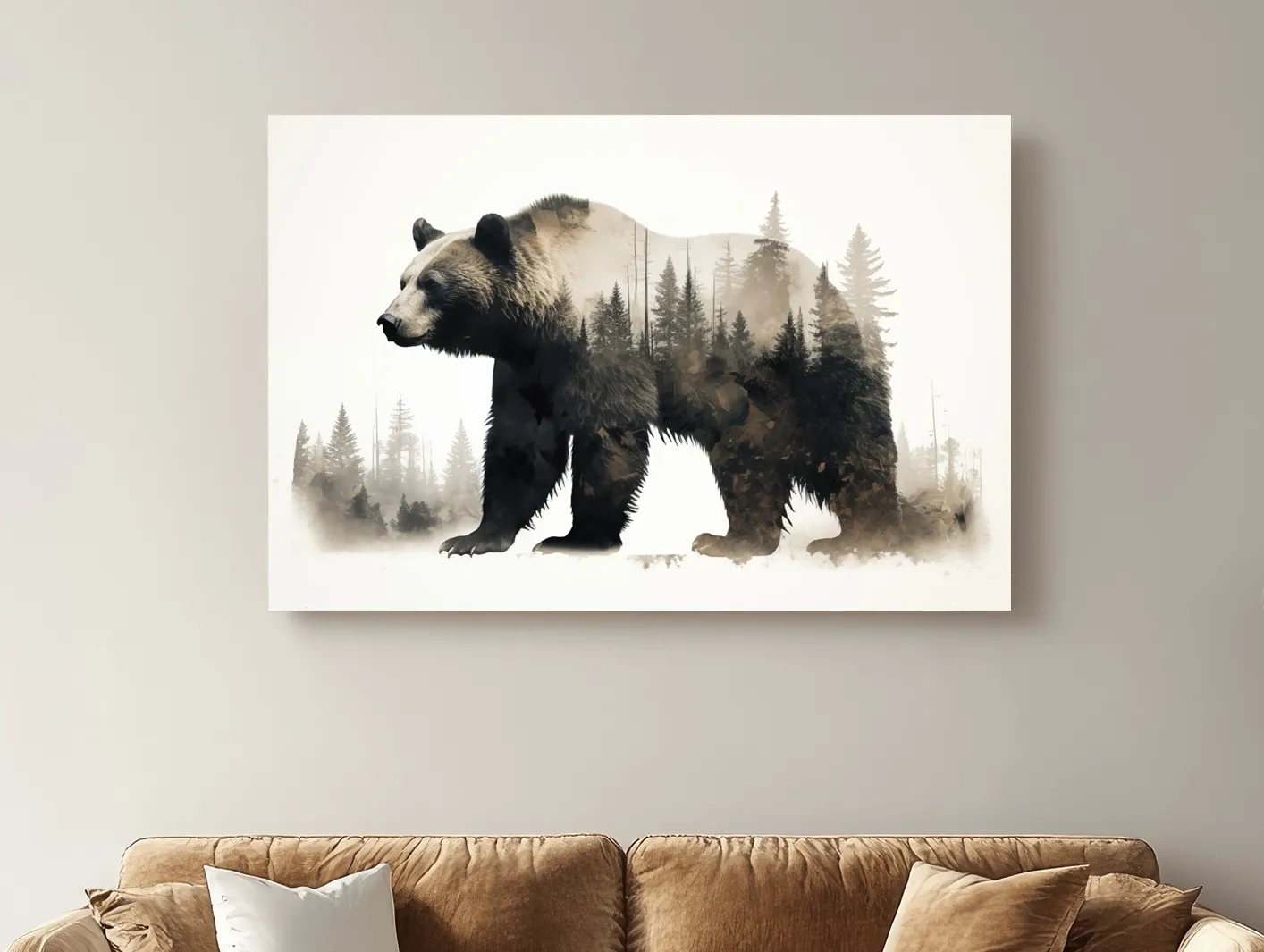 Grizzly Bear Double Exposure Forest - Wildlife Nature Wall Art