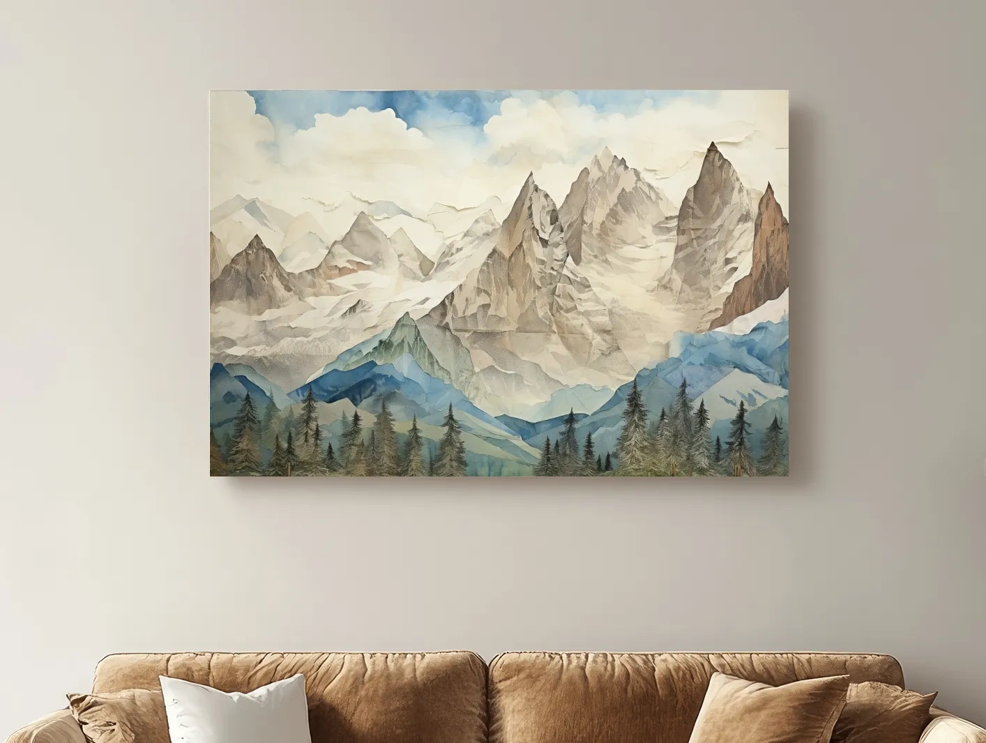 Misty Paper Cut-out Alpine Mountain Range - Serene Forest Landscape Wall Art