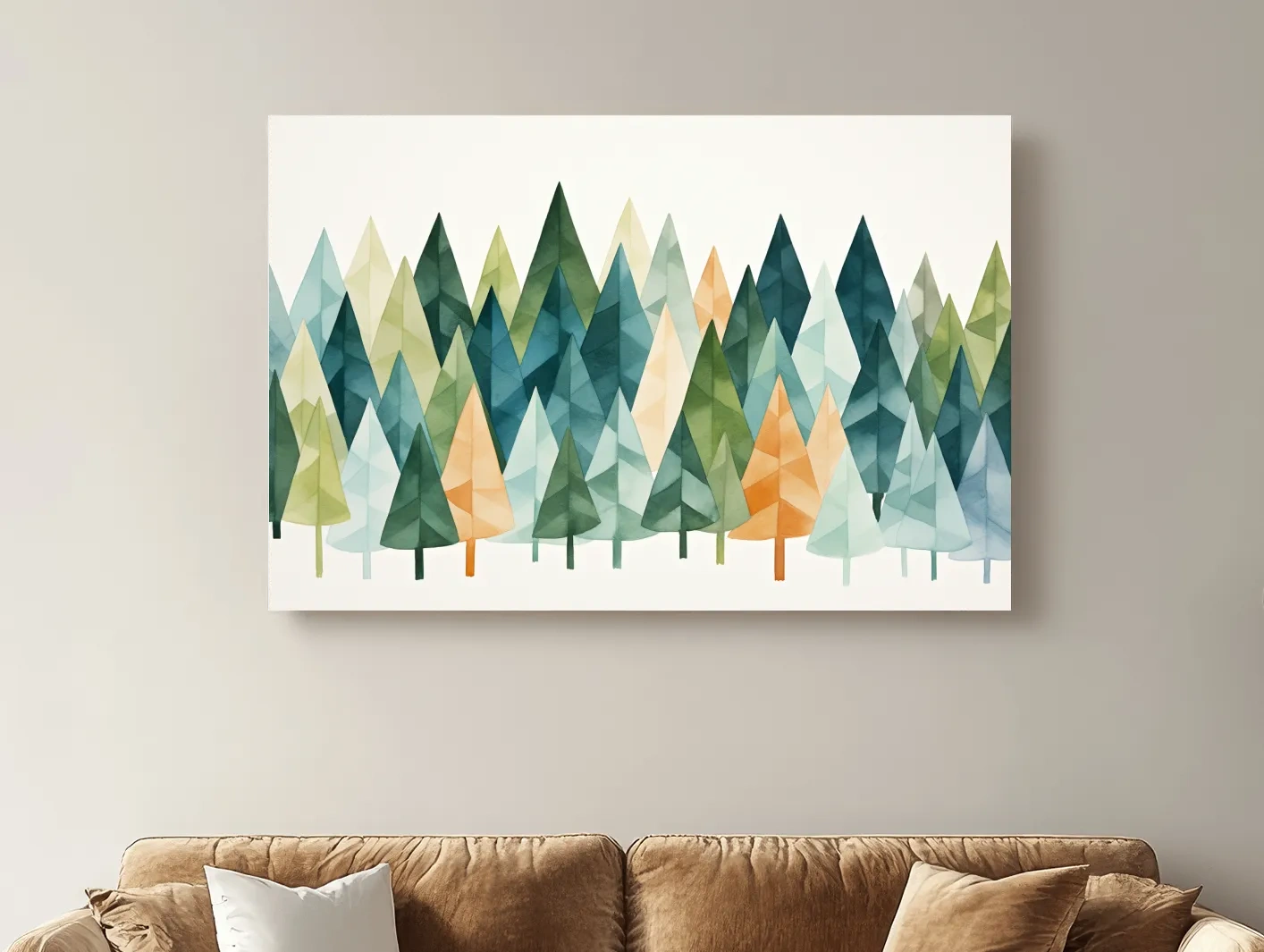 Watercolor Pine Forest Landscape - Modern Scandinavian Wall Art