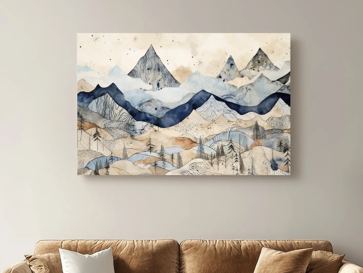 Patchwork Watercolor Mountain Range - Modern Alpine Landscape Wall Art