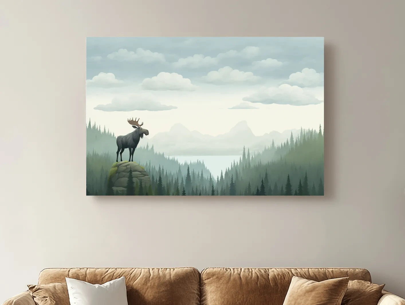 Majestic Moose Over Pine Forest - Nursery Wildlife Mountain Wall Art