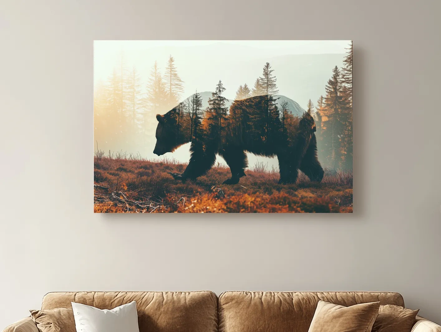 Double Exposure Grizzly Bear Forest - Misty Mountain Wildlife Photographic Artwork