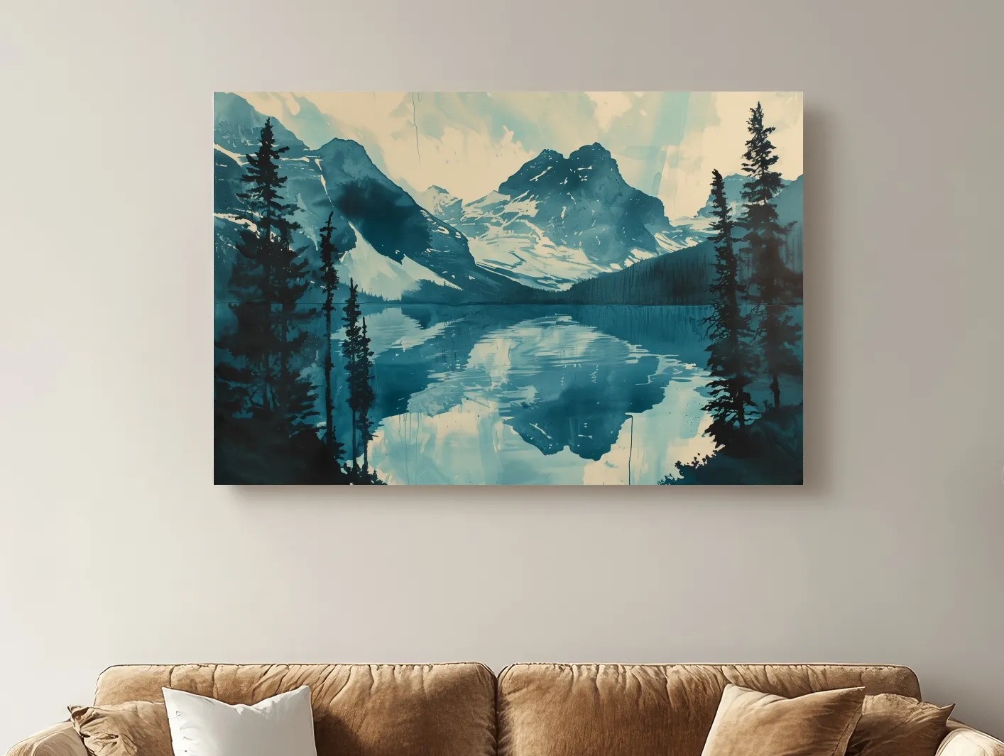 Rocky Mountains Alpine Lake Reflection - Watercolor Mountain Artwork