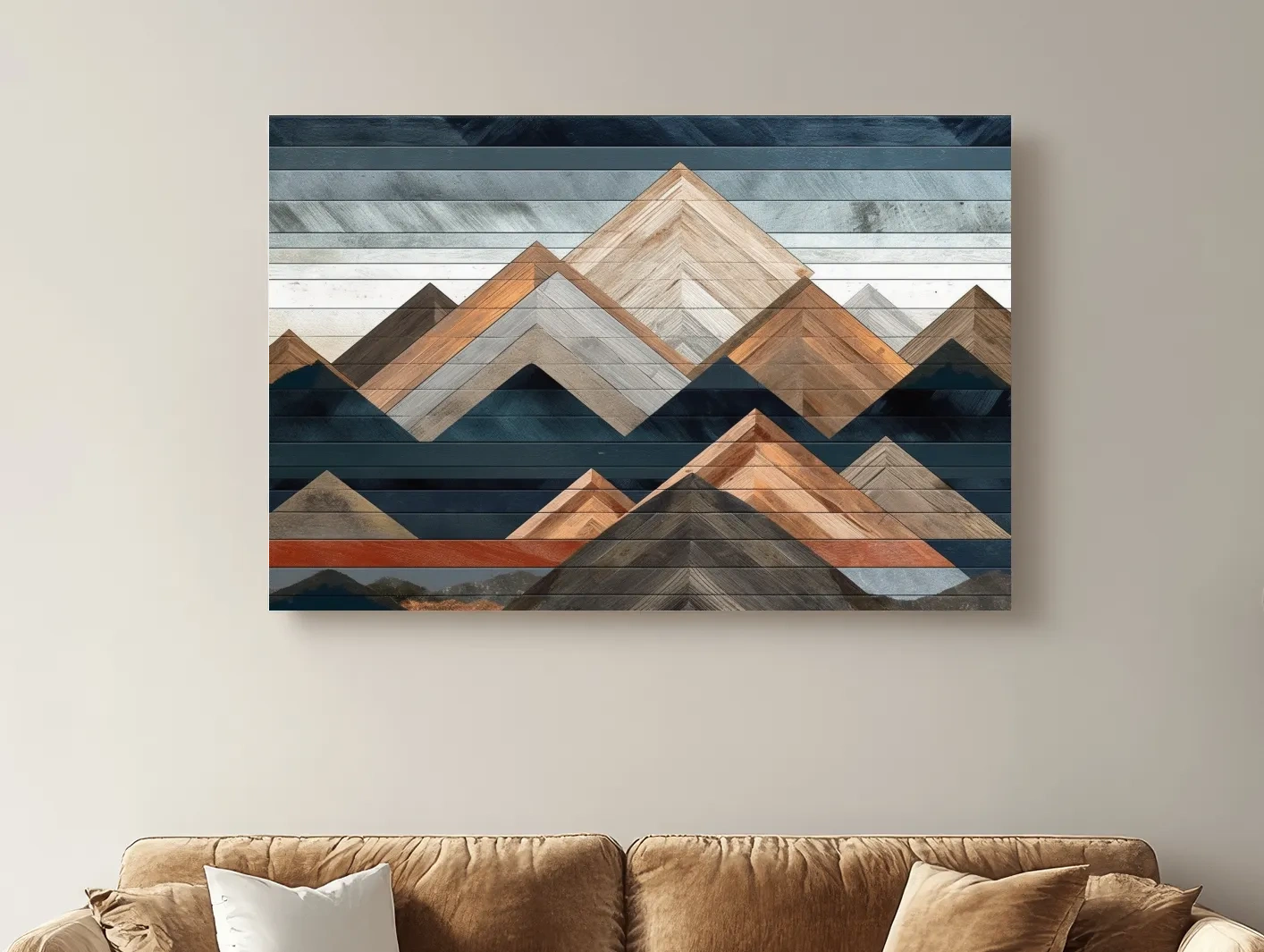 Geometric Woodgrain Mountain Peaks - Modern Abstract Landscape Wall Art