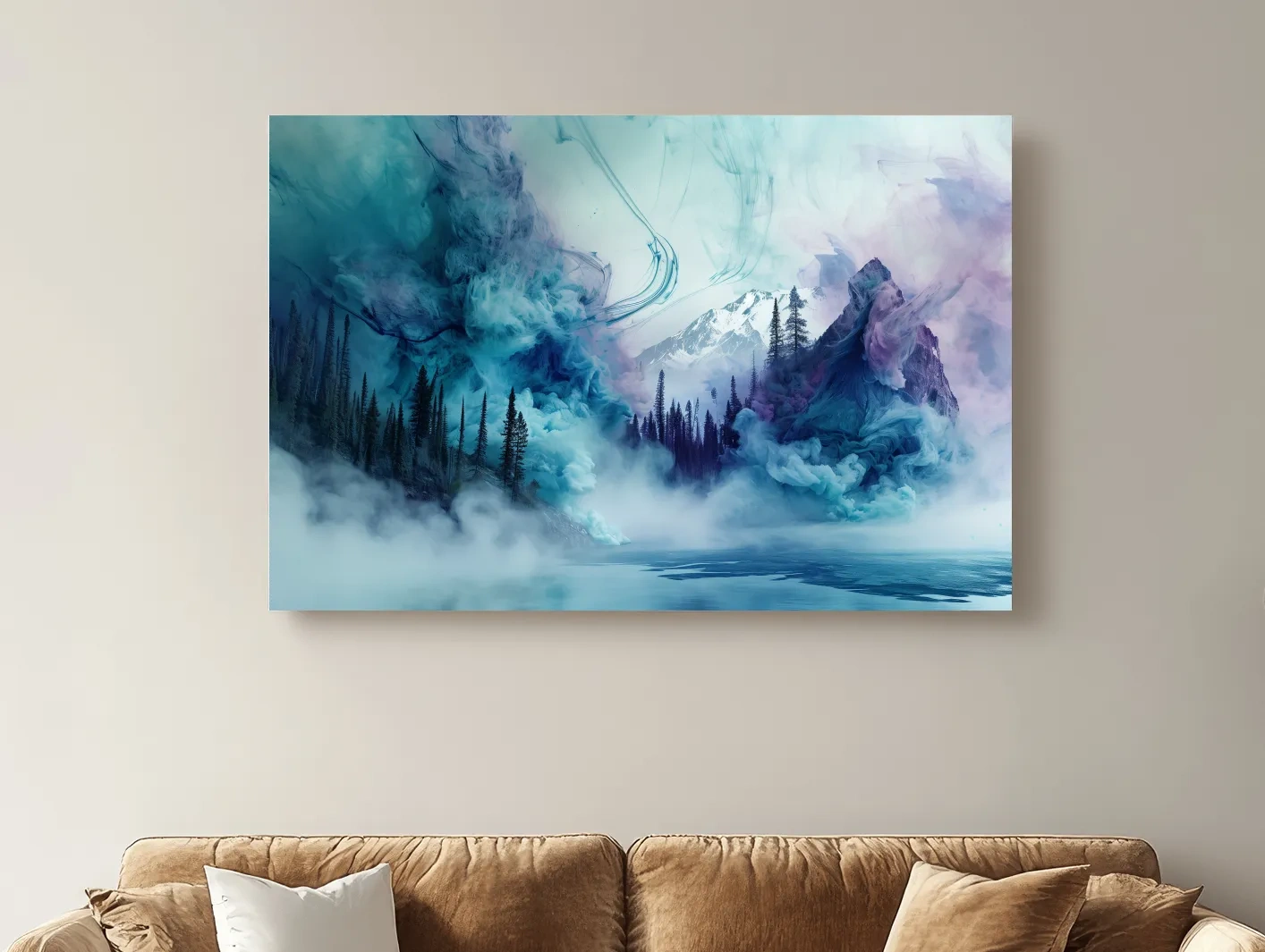 Ethereal Misty Alpine Forest & Mountains - Surreal Abstract Landscape Wall Art