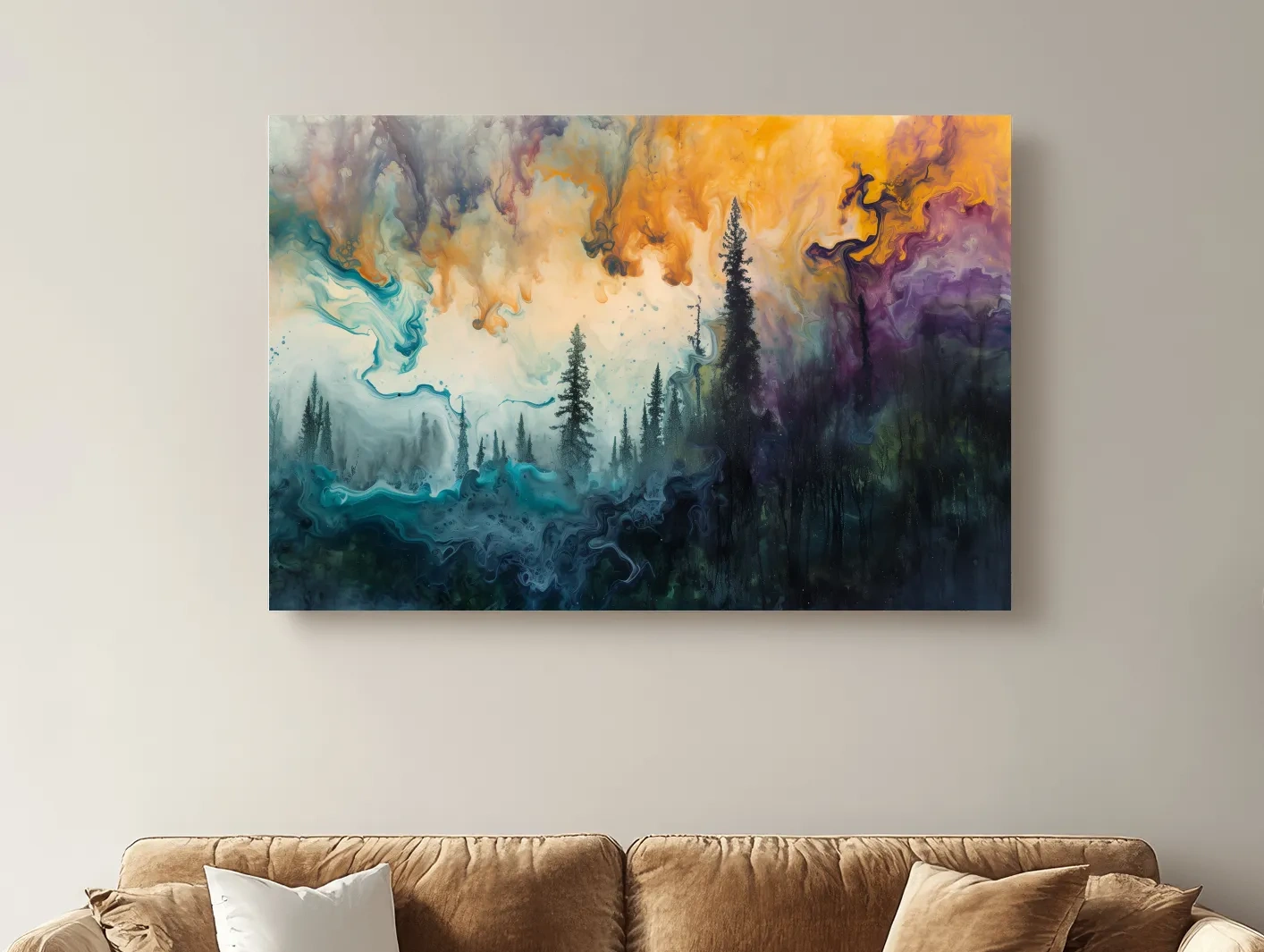 Vibrant Abstract Forest Smoke Swirls - Fluid Acrylic Style Wall Art