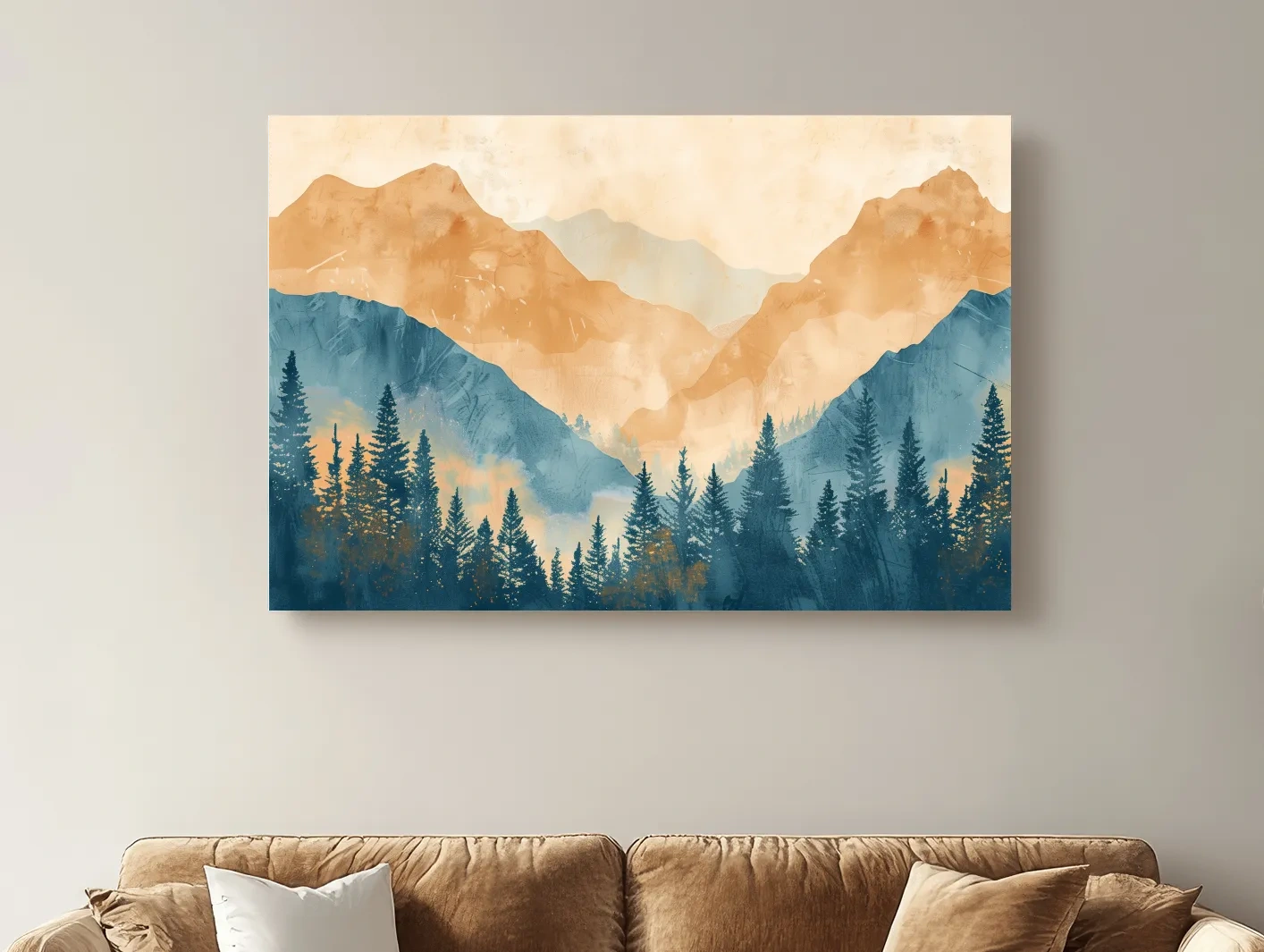 Misty Mountain Range Watercolor - Pine Forest Landscape Artwork