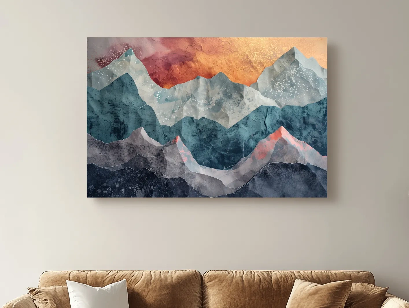 Layered Abstract Mountain Range Sunset - Modern 3D Mixed Media Landscape Wall Art