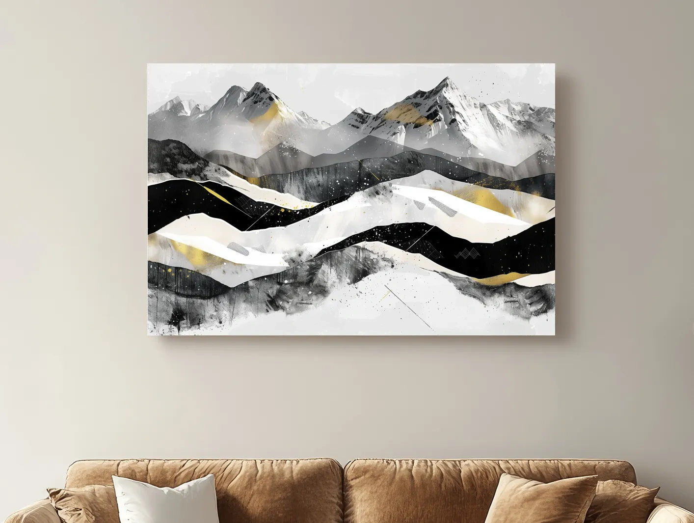 Abstract Mountain Range With Gold Accents - Modern Alpine Landscape Wall Art