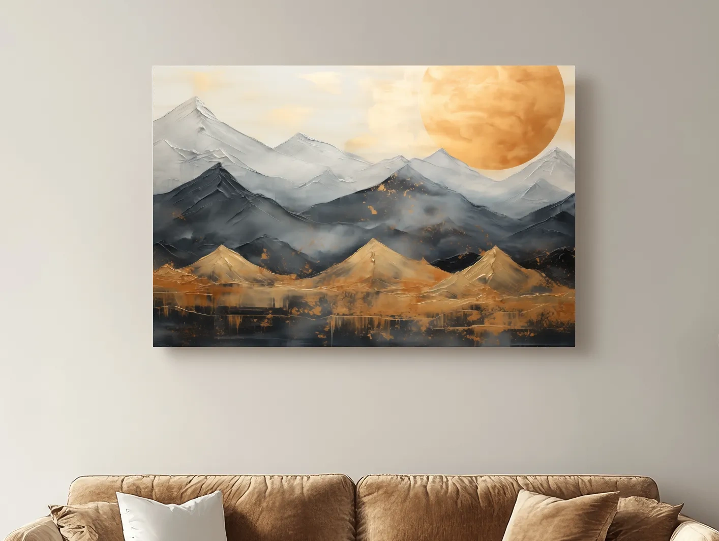 Gold Leaf Style Abstract Mountain Range Sunset - Modern Landscape Wall Art
