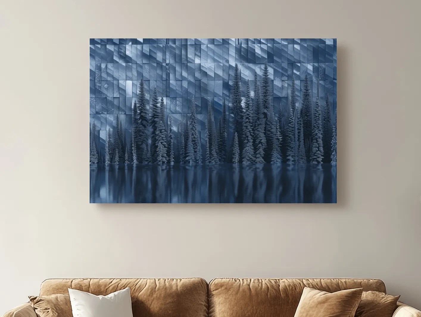 Geometric Digital Alpine Lake Artwork - Abstract Winter Landscape Wall Art