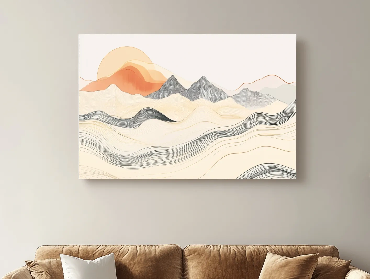 Minimalist Line Art Mountain Sunset - Abstract Landscape Wall Art
