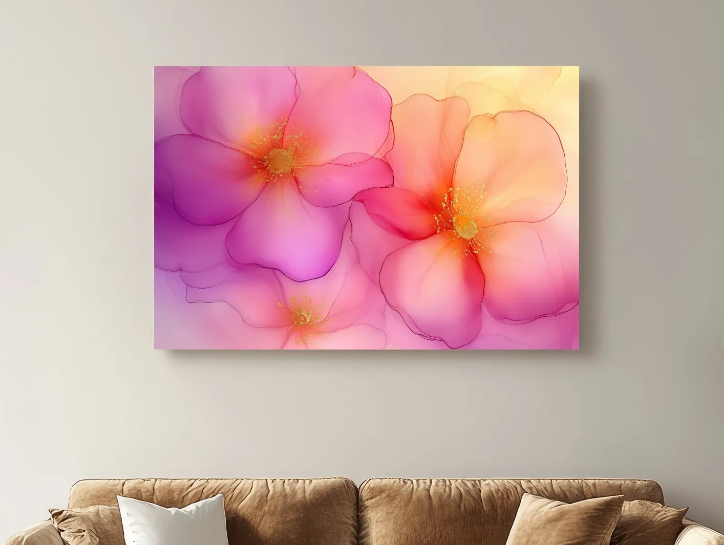 Vibrant Pink Blossom Watercolor Illustration - Modern Floral Wall Art